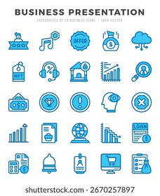 Conjunto de ícones simples de apresentação comercial de duas cores. Pacote de ícones de duas cores.