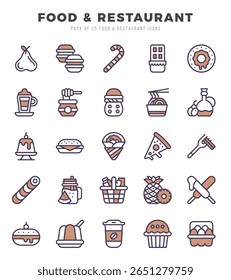 Set of simple Two Color Food and Restaurant Icons. Two Color art icons pack.