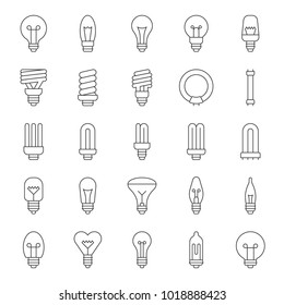 Set of simple type of Light bulb and fluorescent, thin line icon