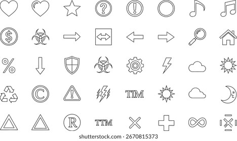 a set of simple ui icons on white circles. they are outlined in black and include play, pause, stop, home, share, and many more. the icons are on a gray background and have a modern feel