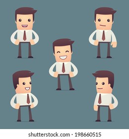 set of simple universal characters in different poses. manager.