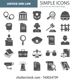 Set of simple universal justice and law flat icons for web and mobile design