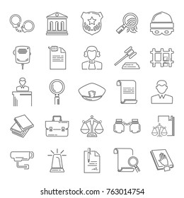 Set of simple universal line justice and law flat icons for web and mobile design