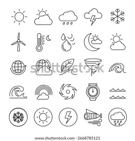  set of simple universal weather and climate line icons