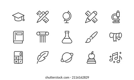 Set of simple university line icons. Outline stroke object. Linear signs pack. Perfect for web apps and mobile.