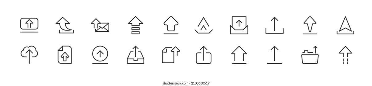 Set of simple upload line icons. Outline stroke object. Linear signs pack. Perfect for web apps and mobile.
