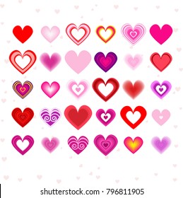 Set of simple valentine hearts for decoration.