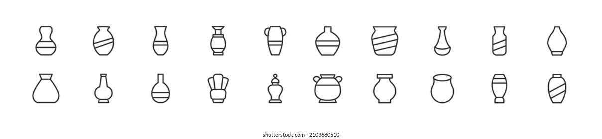 Set of simple vase line icons. Outline stroke object. Linear signs pack. Perfect for web apps and mobile.