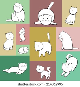 Set of simple vector cats characters in color boxes