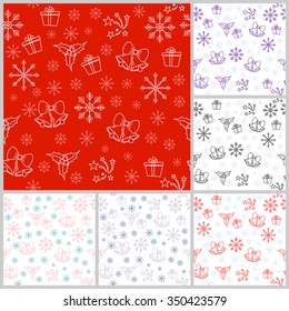 Set of simple vector Christmas patterns and set of thine line icons