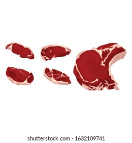 Set of Simple Vector Design of a Beef in Red