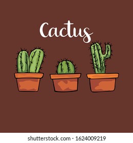 Set of Simple Vector Design of a Cactus in Green