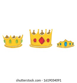Set of Simple Vector Design of a Crown with Blue, Red and Green Ruby Stones