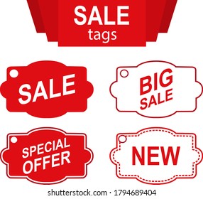 Set of Simple Vector Design of a Discount Label in Red and White