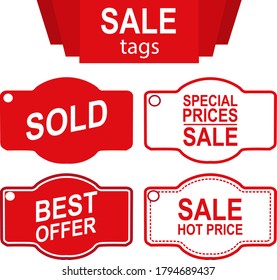 Set of Simple Vector Design of a Discount Label in Red and White
