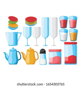 Set of Simple Vector Design of a Kitchen Equipment in Red, Green, Yellow and Blue
