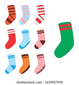 Set of Simple Vector Design of Socks in Orange, Blue, White, Red, Pink and Green