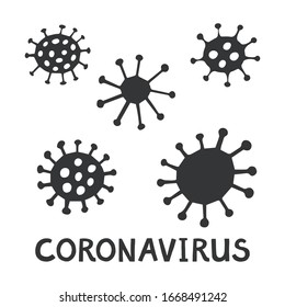 Set of simple vector doodle drawing of the coronavirus cells. 