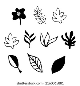 Set of simple vector floral elements for design in doodle style