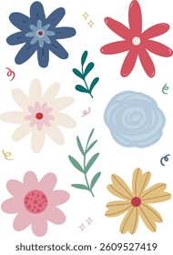 Set of simple vector flowers vector flat floral illustration