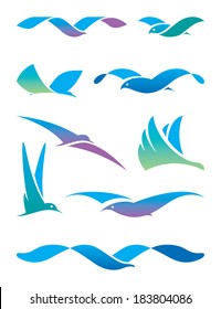 Set of simple vector flying birds