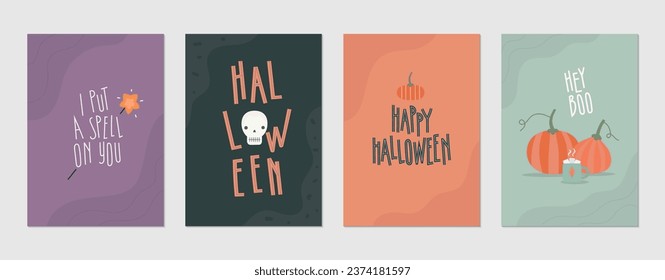 A set of simple vector Halloween card, invitation templates. Minimalistic, geometric illustrations for poster, media banner, cover, postcard.