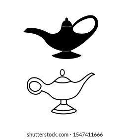 Set of simple vector icons with aladdin lamp on a white background
