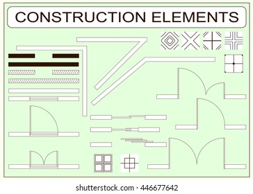 Set of simple vector icons as design elements - wall, window, door, sliding doors, tiles samples
