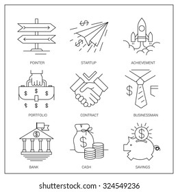 Set of simple vector icons. Direction and staff development, achieve better results, the conclusion of beneficial agreements,
