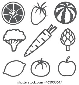 Set of simple vector icons. Fruits and vegetables.