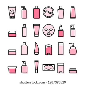 A set of simple vector icons. Сosmetics. Korean skin care routine. 