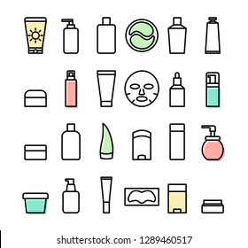 A set of simple vector icons. Сosmetics. Korean skin care routine. 