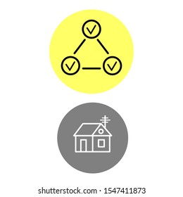 Set of simple vector icons with tick the circles approval interaction and house sign.