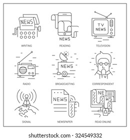 Set of simple vector icons.Online translation, methods of data transmission, TV and radio broadcasting.