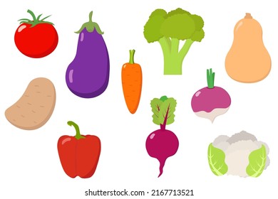 set simple vector illustration cartoon vegetables on white