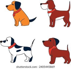 Set of simple vector illustrations of dog drawings. Different cute dogs in a simple style. Draw sketches of dogs of different breeds n white backgroun