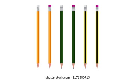 Set of simple vector illustrations pencils with a rubber.