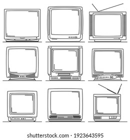 Set von einfachen Vektorbildern von Röhrchen-TV-Box im Art-Line-Stil.