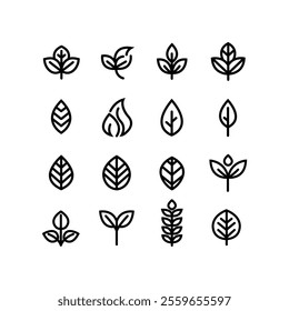 Set of Simple, Vector Line Art Leaf Icons