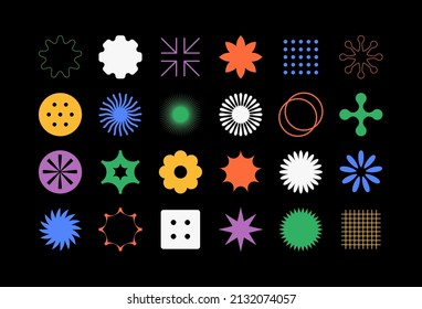 Set of simple vector objects in a modern style, contemporary figures of the sun