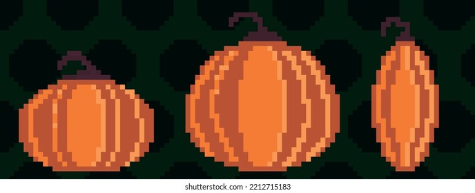 set of simple vector pixel halloween pumpkins 