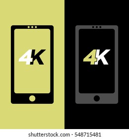 A set of simple vector smartphones with displays that are capable of displaying 4K resolution video content.