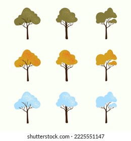 Set of simple vector trees in different seasons - spring, winter, autumn