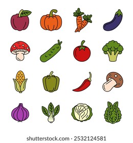 Set of Simple vegetables icon with outline style