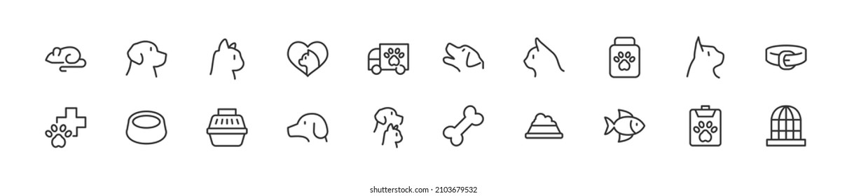 Set of simple veterinary line icons. Outline stroke object. Linear signs pack. Perfect for web apps and mobile.