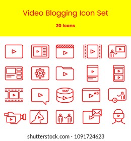 Set of Simple Video Content Related Vector Line Art Icons. Consist of Presentation, Stream, Virtual Reality, Advertisement, Vlog, Mobile Phone, Tablet, Camera Icons. Pixel Perfect.