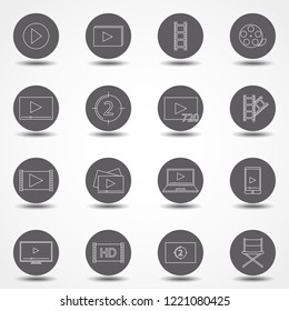 Set of Simple Video Content Related Vector Line Art Icons. Consist of Presentation, Stream, Virtual Reality, Advertisement, Vlog, Mobile Phone. Simple pictograms.
