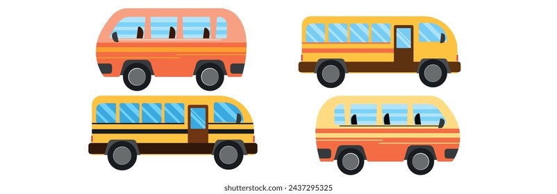 Set of simple vintage minibus isolated on white background.vector illustration.