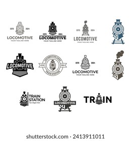 Set of Simple vintage old locomotive train logo design template illustration.