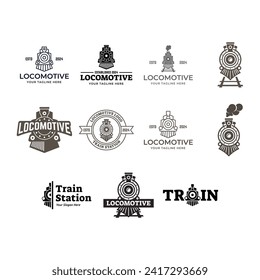 Set of Simple vintage old locomotive train logo design template illustration.